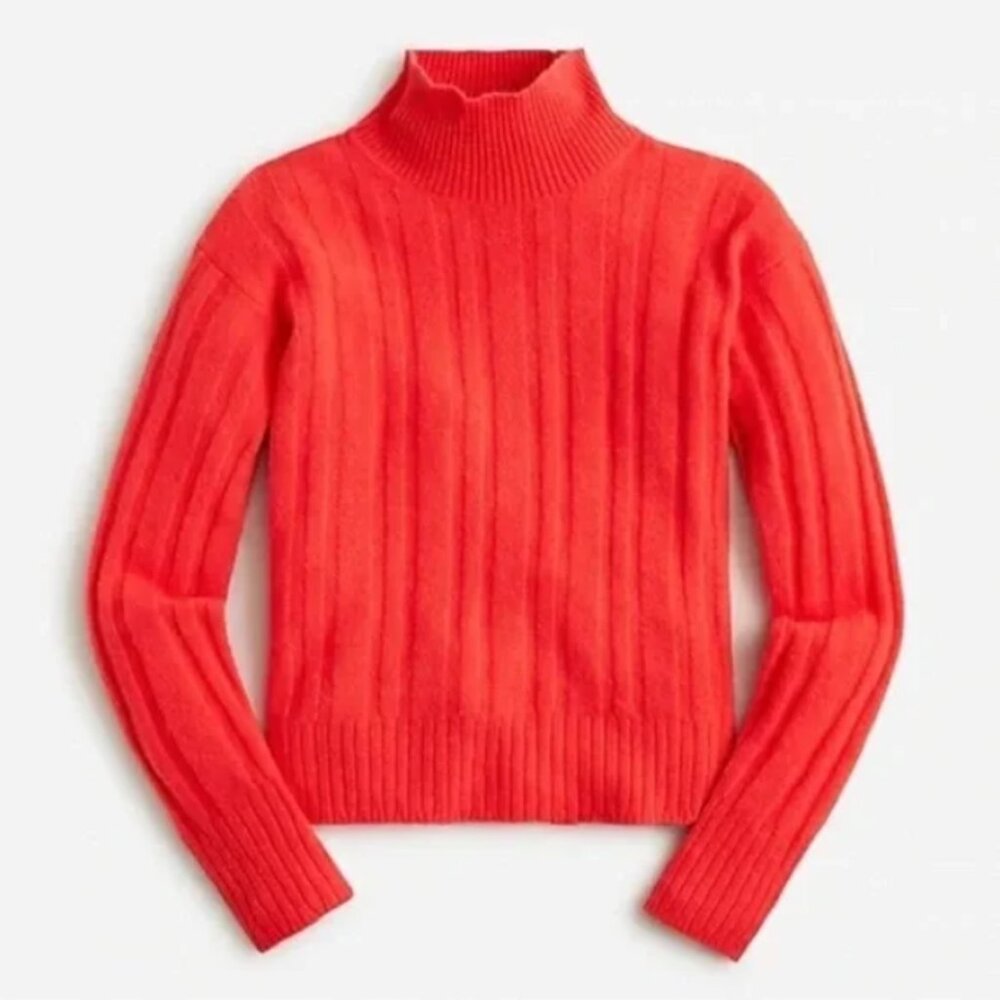 J. Crew Ribbed mockneck sweater in Supersoft yarn red poppy XS